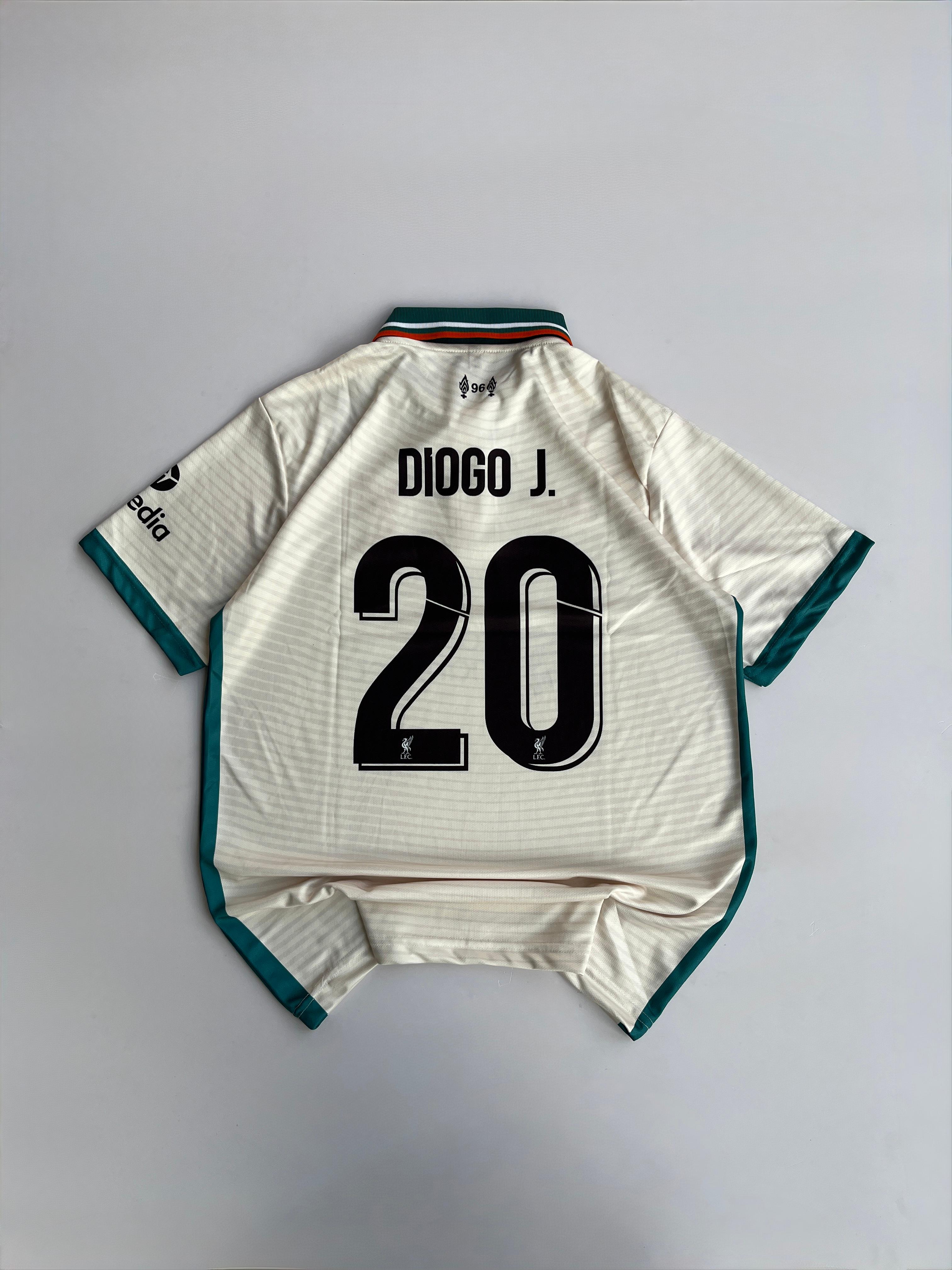 Liverpool 24/25 Away Jersey – Diogo Jota #20 🔥⚪ (Embroided) HALF SLEEVE