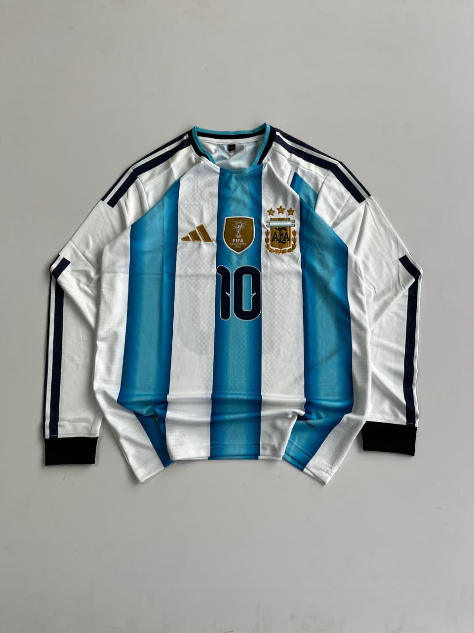 Argentina FIFA World Cup Long Sleeve Home Jersey – Messi #10 Champions Edition🏆(Embroided)
