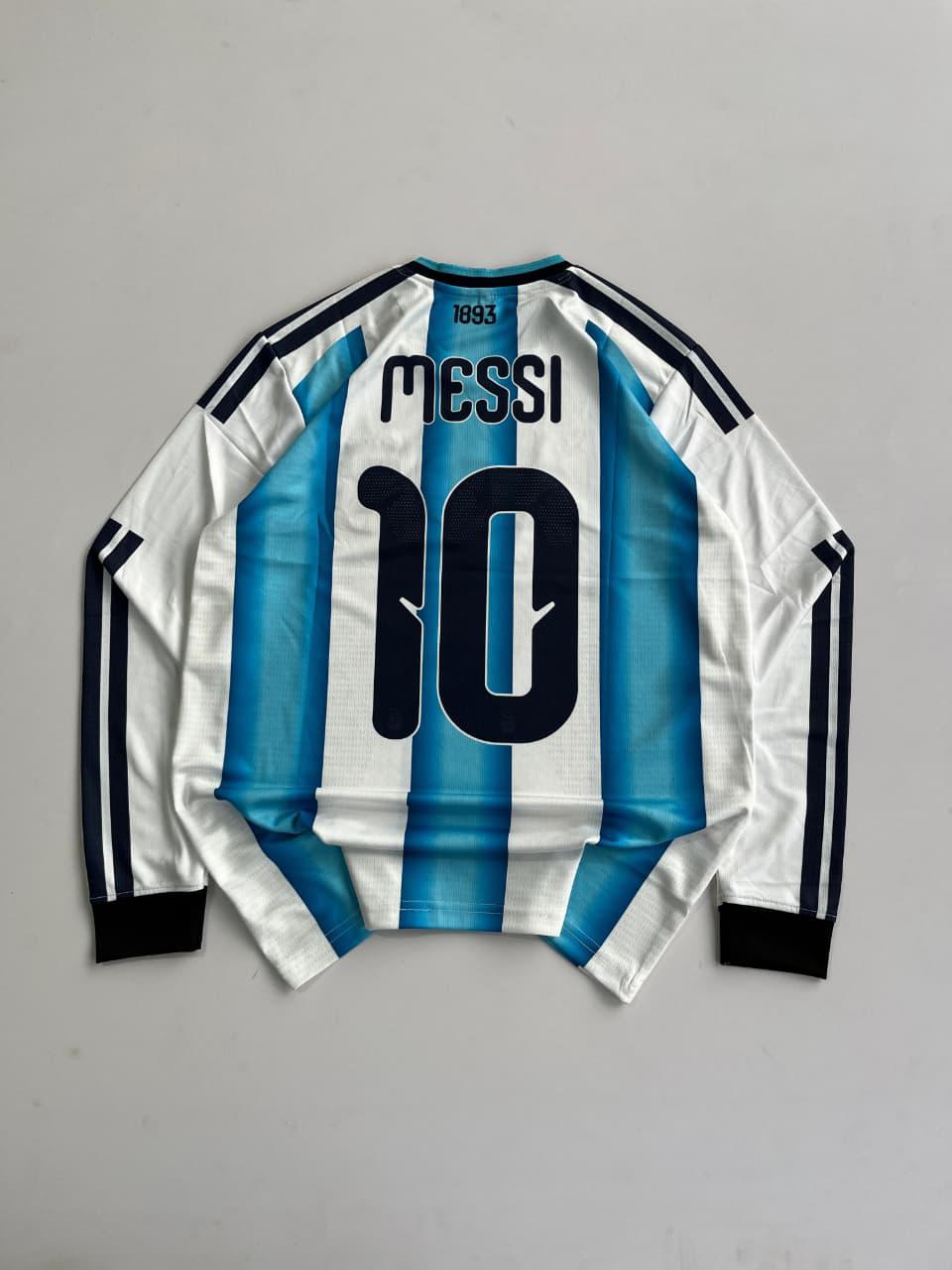 Argentina FIFA World Cup Long Sleeve Home Jersey – Messi #10 Champions Edition🏆(Embroided)
